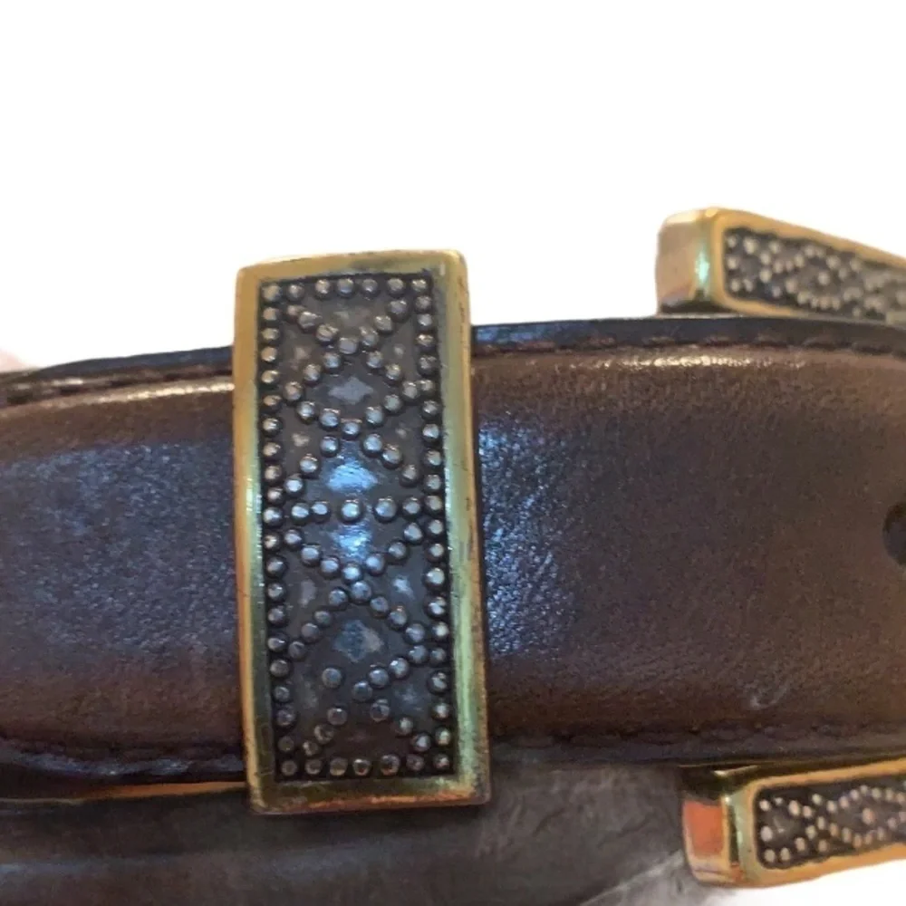 Fossil Brown Leather Belt Silver/Gold Buckle Sz M